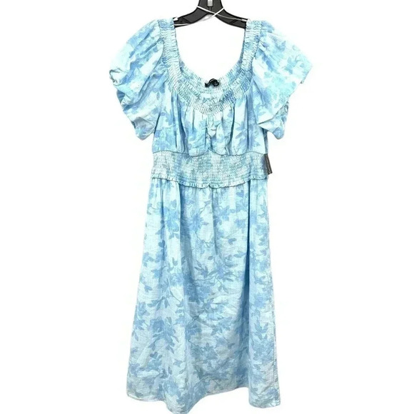 INC Blue White Floral Off Shoulder Printed Midi Dress Plus Size 1X New - Picture 2 of 8